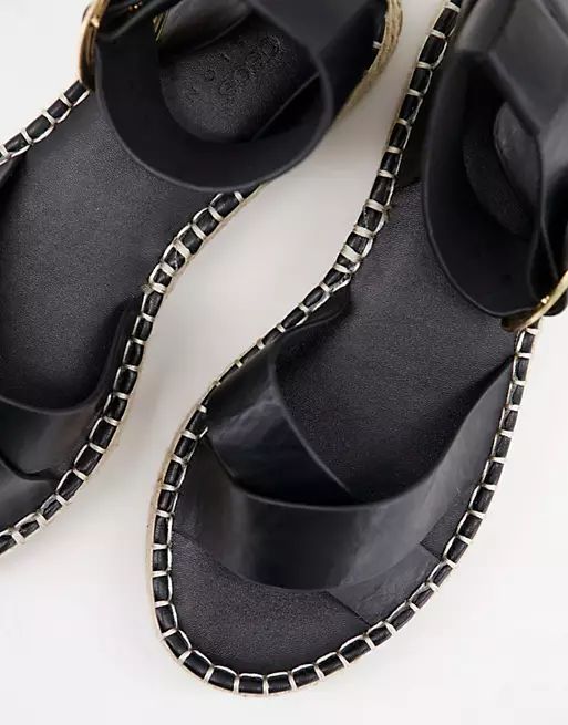 ASOS DESIGN Wide Fit Justice flatform espadrille sandals in black | ASOS (Global)