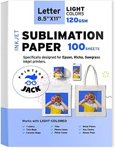 Printers Jack Sublimation Paper - 8.5 x 11 Inches, 100 Sheets 120gsm for Any Epson Sawgrass Inkjet P | Amazon (US)