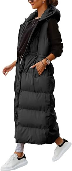 Shanfetl Women's Long Quilted Vest Hooded Maxi Length Sleeveless Puffer Vest Padded Coat Winter O... | Amazon (US)