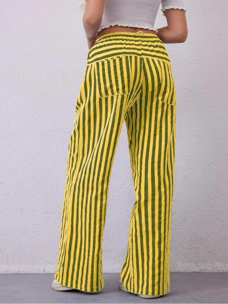 TEMOFON Women High Waist Pants Casual Wide Leg Palazzo Striped Lounge Pants with Pocket Loose Fit... | Walmart (US)