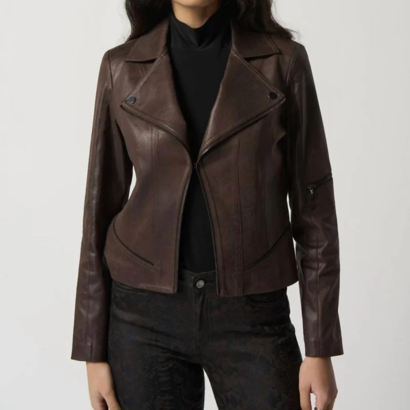 Joseph Ribkoff Faux Suede Moto Jacket - Brown - M | Verishop