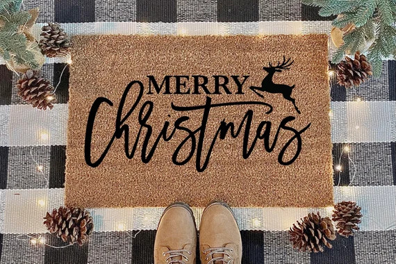 Holiday Doormat Merry Christmas Doormat Welcome Doormat - Etsy | Etsy (US)