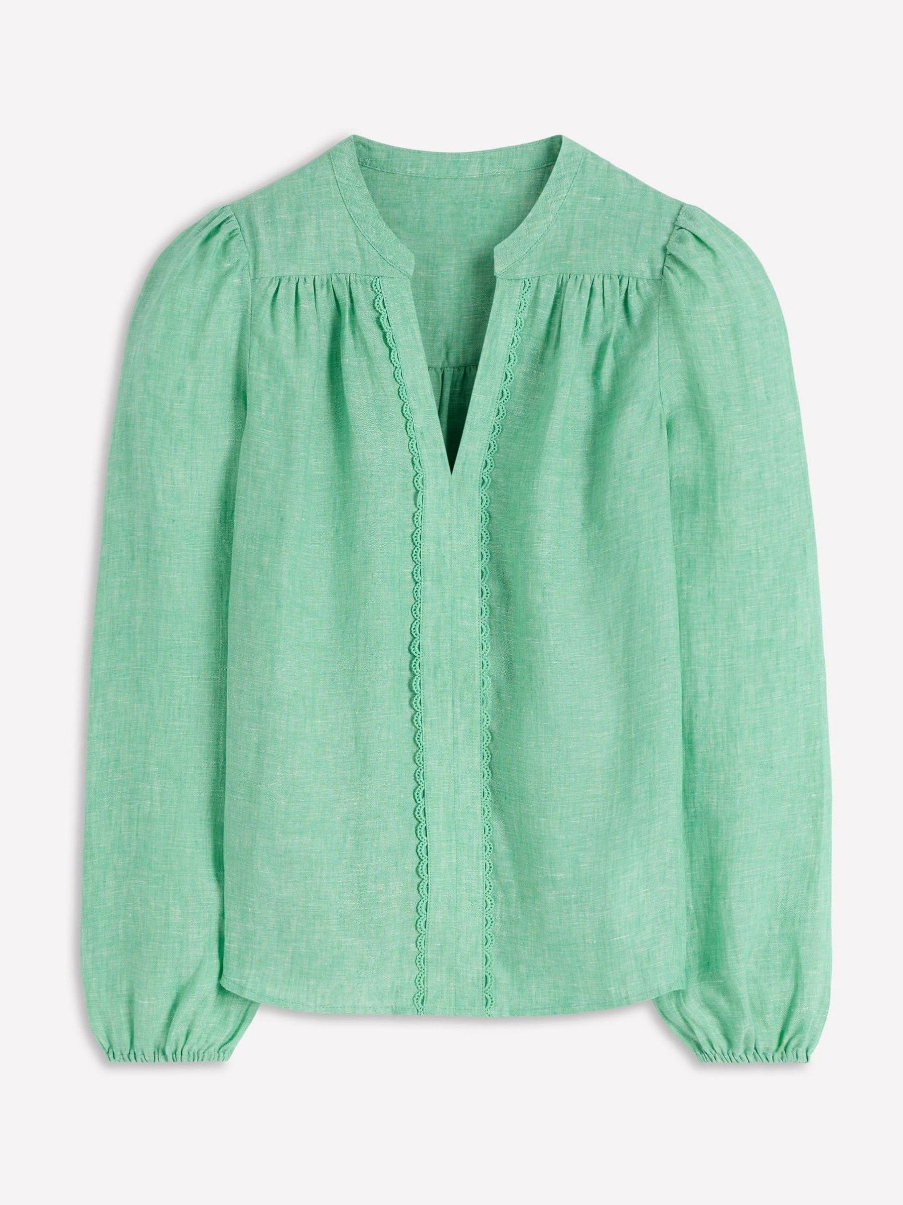 Boden Boden Green Notch Neck Linen Trim Top | Next US