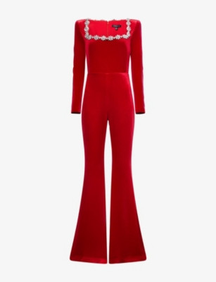 Kimberly Jewel-Embellished Velvet Jumpsuit | Selfridges