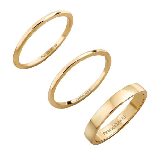 Pearich 14K Gold Filled Stacking Rings Gold Band Rings for Women Thin Gold Ring Plain Statement Ring Gold Rings for Women Comfort Fit Size 9 | Amazon (US)