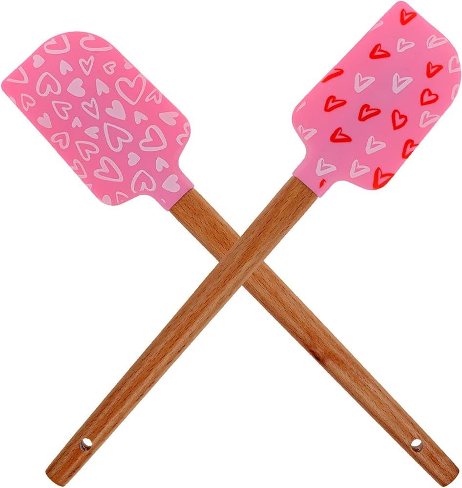 Amazon.com: UPKOCH 2pcs Silicone Spatulas with Wooden Handle and Heart Pattern Peanut Butter Scra... | Amazon (US)