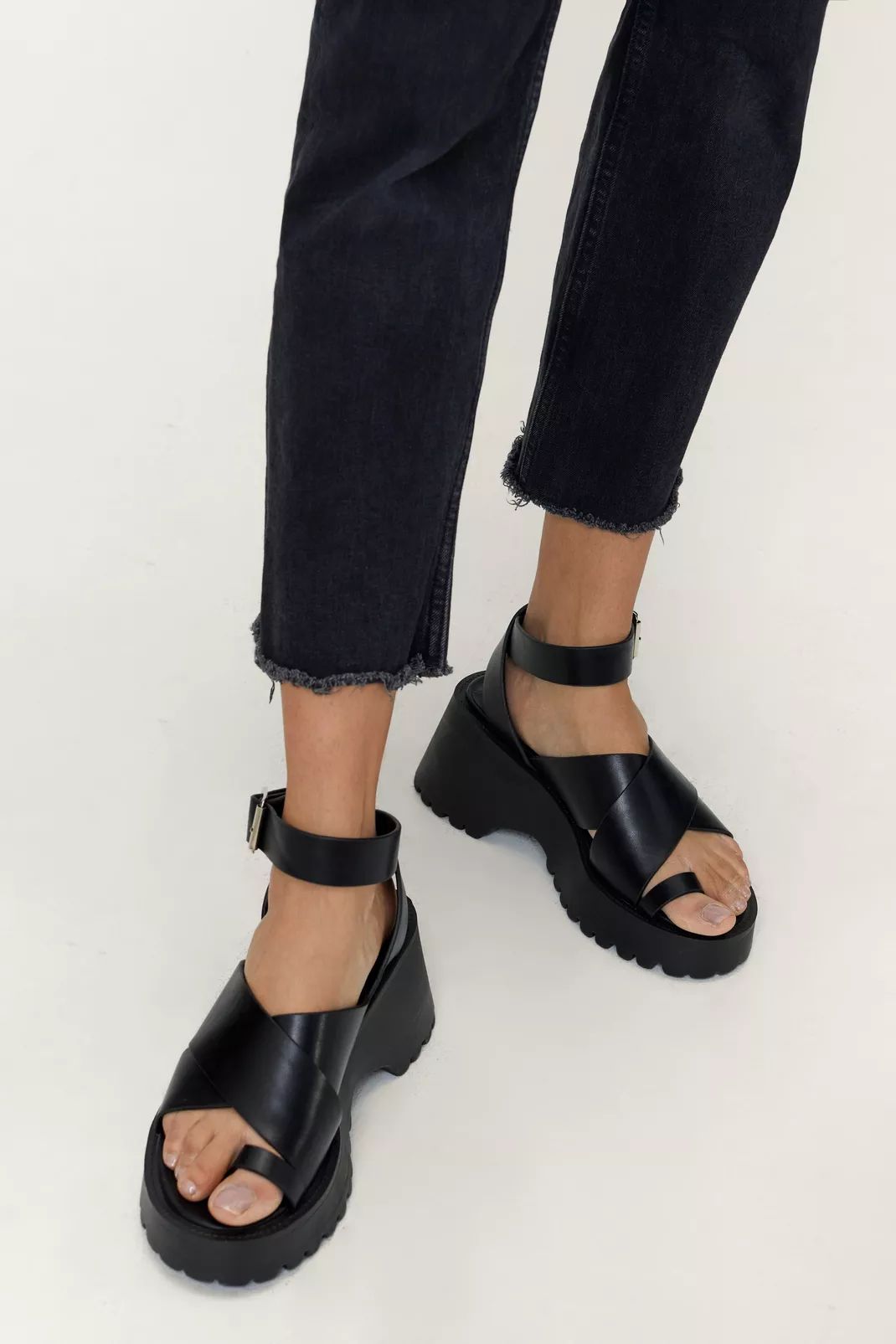 Toe Loop Chunky Wedge Faux Leather Sandals | NastyGal (UK, IE)