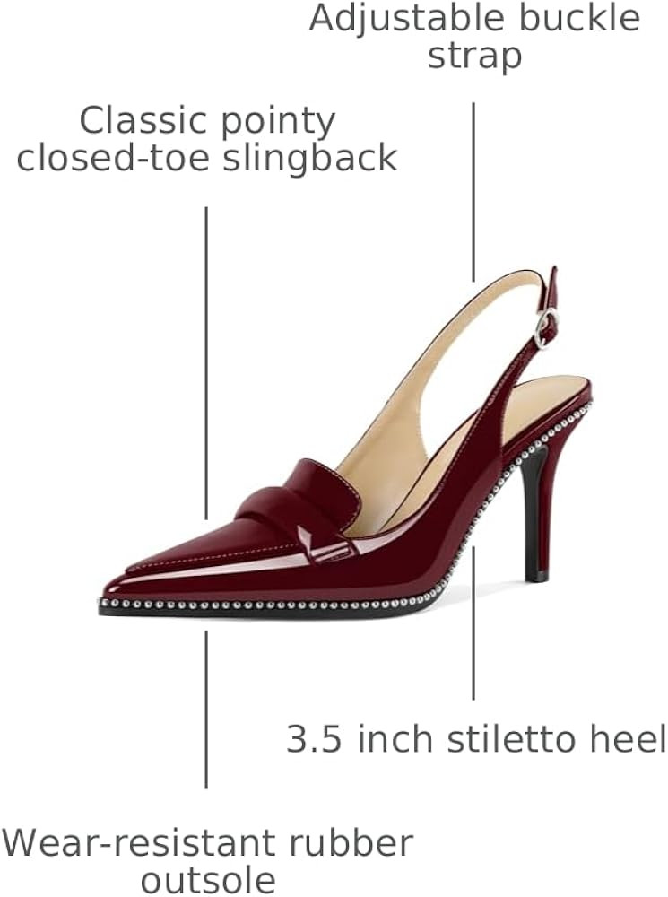 Esvowido Slingback Heels for Women Stilettos Beaded Pointed Toe Shoes Slip On Loafers Pumps High ... | Amazon (US)