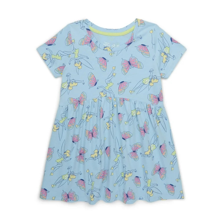 Tinker Bell Toddler Girl Allover Print Dress with Short Sleeves, Sizes 12M-5T | Walmart (US)