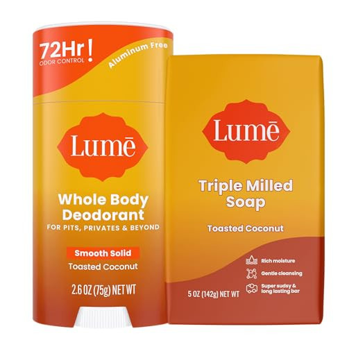 Lume Whole Body Deodorant And Soap - 2.6 Ounce Smooth Solid Stick With 72 Hour Odor Control and 5 Ounce Triple Milled Soap - Aluminum Free, Baking Soda Free and Skin Loving (Toasted Coconut) | Amazon (US)