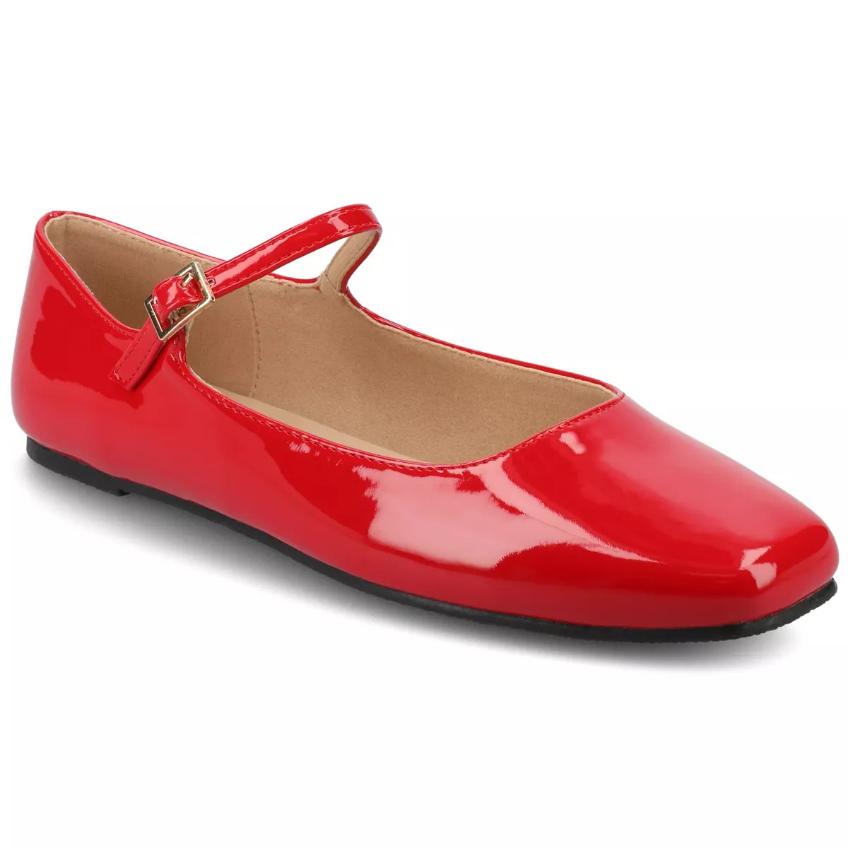 Journee Womens Carrie Buckle Square Toe Mary Jane Flats, Patent/Red 9.5 | Target