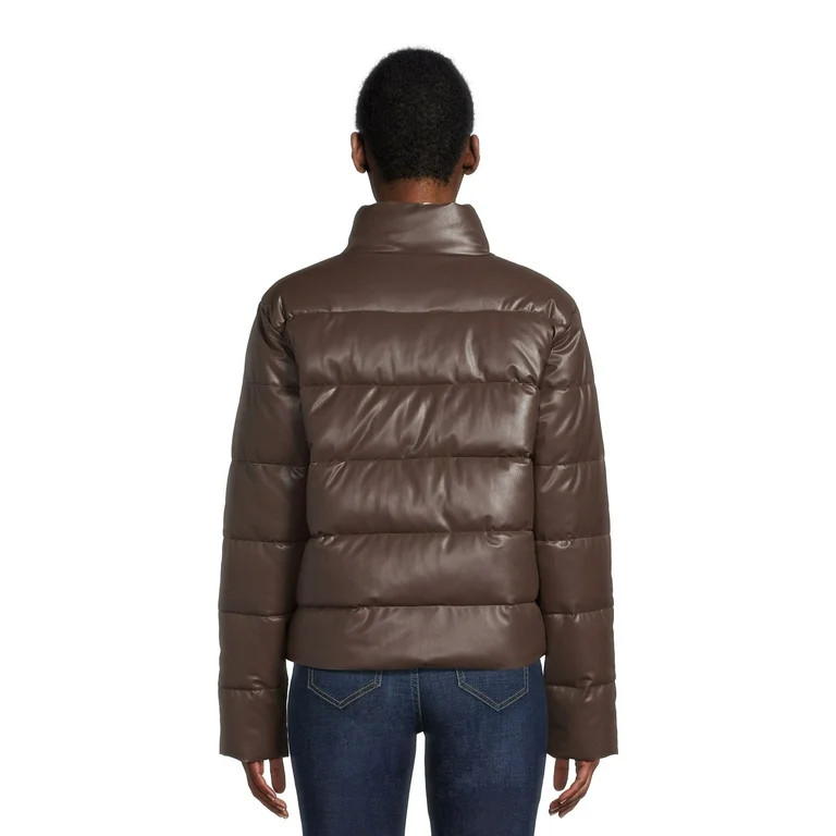 Time and Tru Women's Short Faux Leather Puffer Jacket, Sizes XS-3X - Walmart.com | Walmart (US)