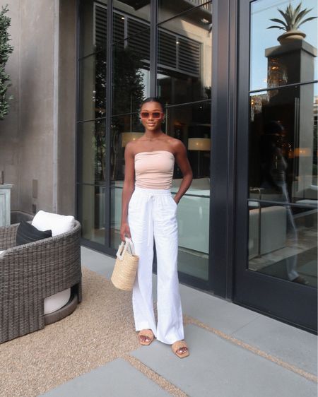 Summer outfit inspiration from @target! Loving this ruched tube top and white linen pants combo! I am wearing an xs in both! I also ordered the tube top in black because it is definitely going to be one of my new summer staples! @targetstyle #TargetPartner #Target 

#LTKSeasonal #LTKunder50 #LTKshoecrush