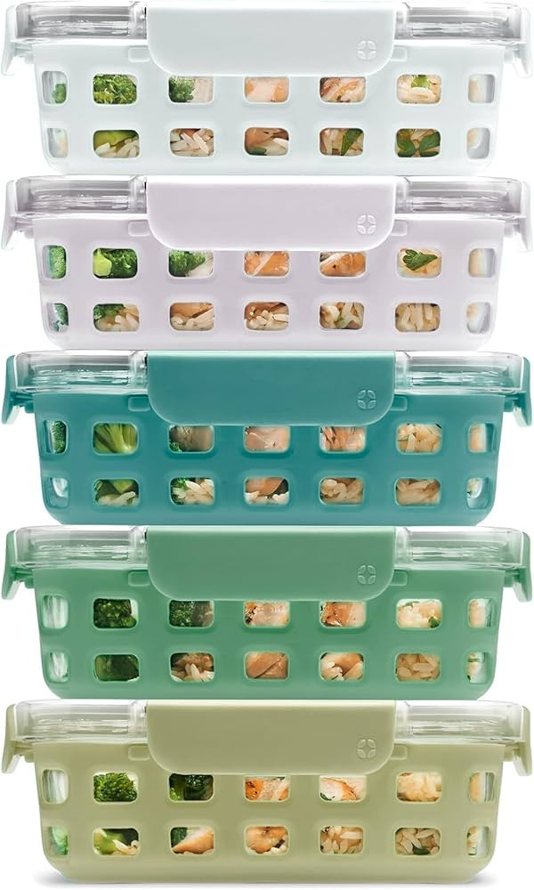 Ello Duraglass 3.4 Cup Meal Prep Sets 10Pc, 5 Pack Set- Glass Food Storage Container with Silicon... | Amazon (US)