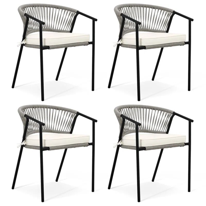 Asauni Metal Outdoor Stackable Dining Armchair with Cushion (Set of 4) | Wayfair North America