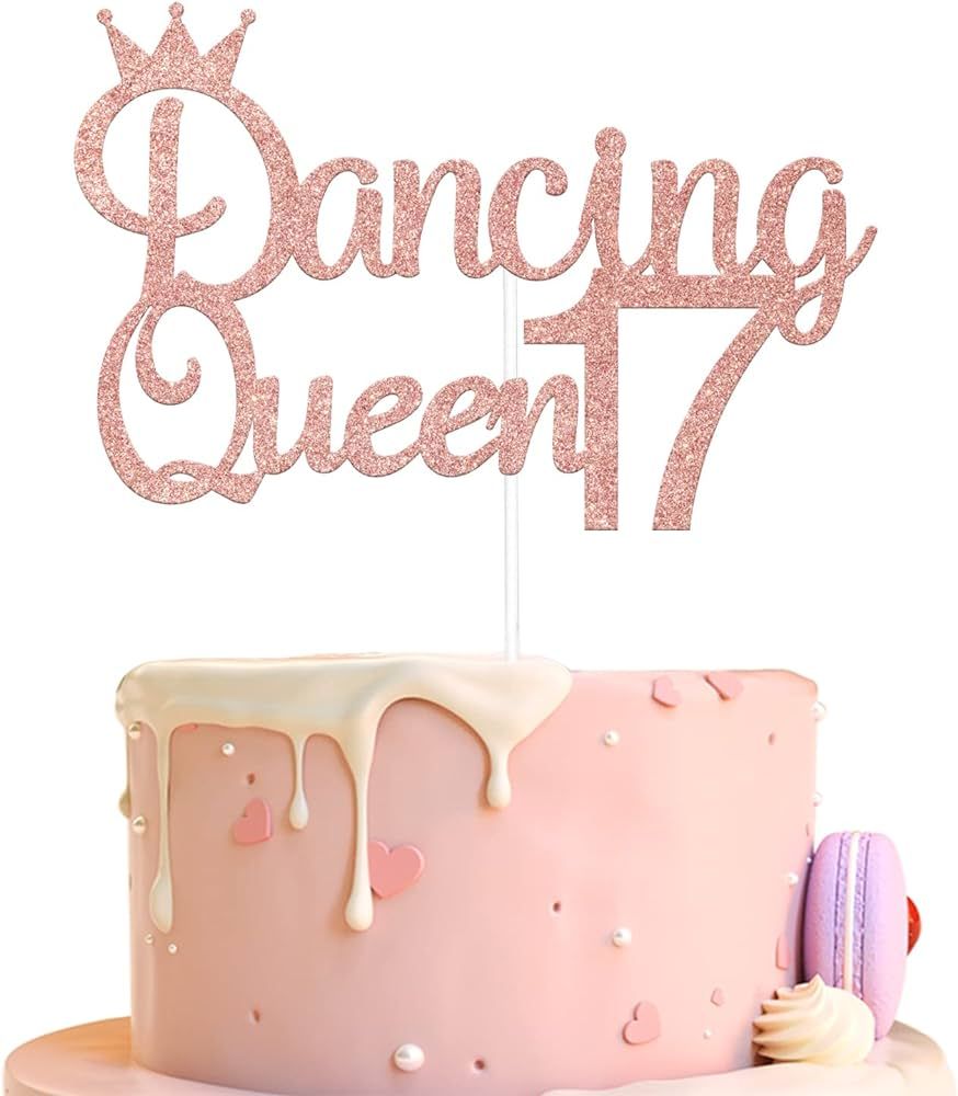 Ruepartydeoret Dancing Queen 17 Cake Topper, Happy 17th Birthday, Young and Sweet Only 17 Cake De... | Amazon (US)