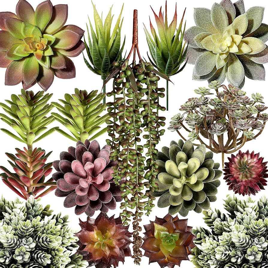 Artificial Succulent Plants Fake Assorted - 16 Pack - Unpotted Face Succulent Plants - Realistic ... | Amazon (US)