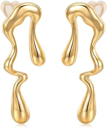 Womens Gold Studs Earrings, 14K Gold Plated Personality Big Stud Earring,Stainless Steel Hypoalle... | Amazon (US)