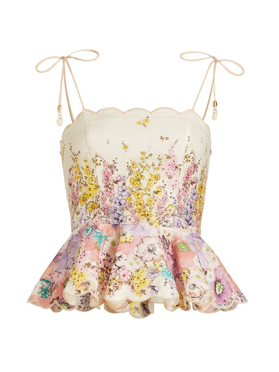 Jude Scalloped Linen Peplum Top | Saks Fifth Avenue