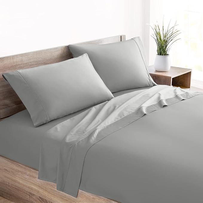 Mellanni Organic Cotton King Sheets - 400 Thread Count 100% Cotton Light Grey Sheets - 4 Piece Co... | Amazon (US)