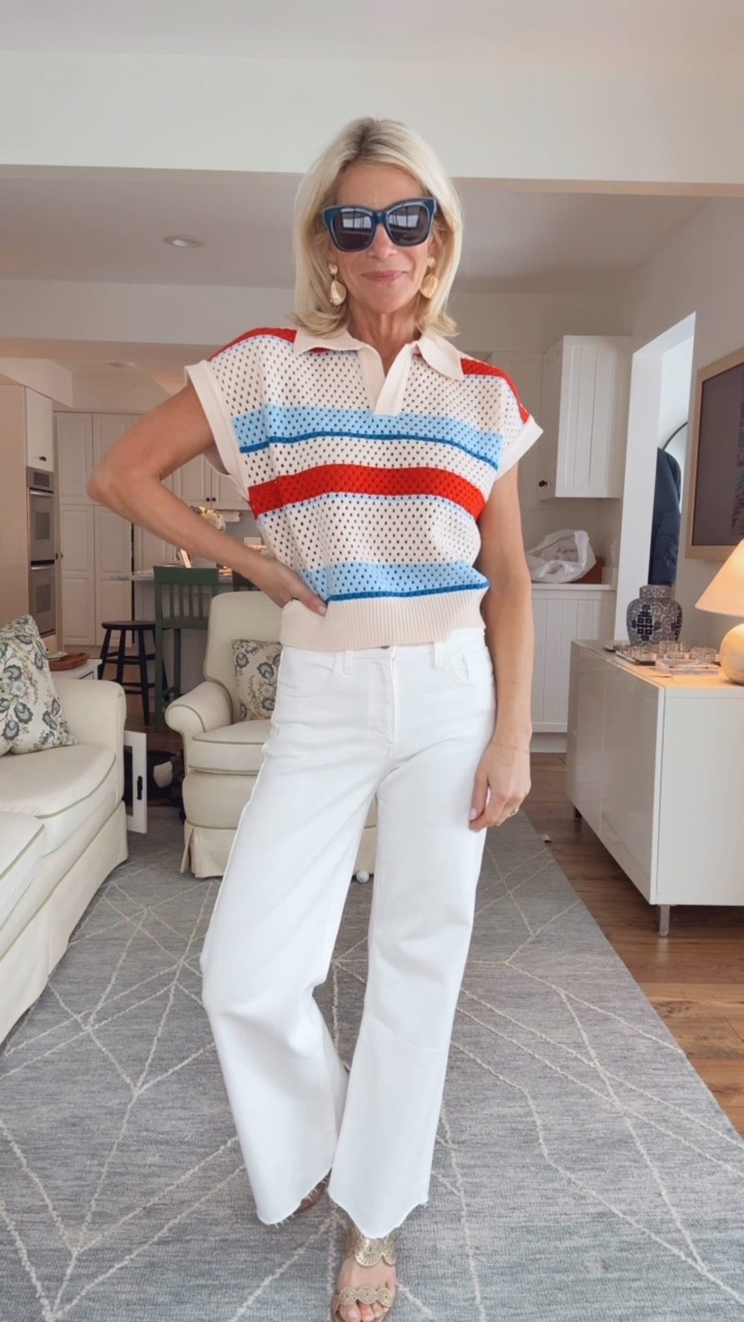 Striped knit polo top outfit with white pants for a casual chic summer look.

#LTKOver40 #LTKootd #LTKTravel