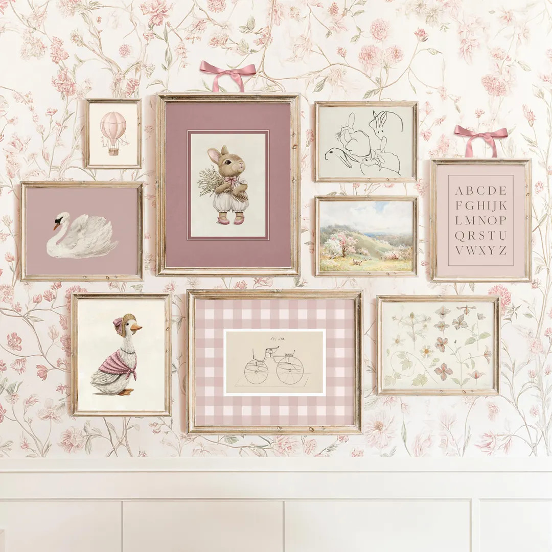 Pink Nursery Wall Art Set, Vintage Kids Room Decor, Printable Blush Pink Art, Girls Gallery Art, ... | Etsy (US)