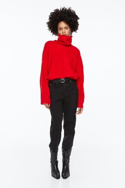 Oversized Turtleneck Sweater - Red - Ladies | H&M US | H&M (US + CA)