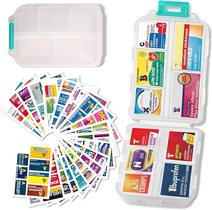 Pill Organizer with Medicine Labels Travel Daily Pill Container Mini Medication Organizer Storage... | Amazon (US)