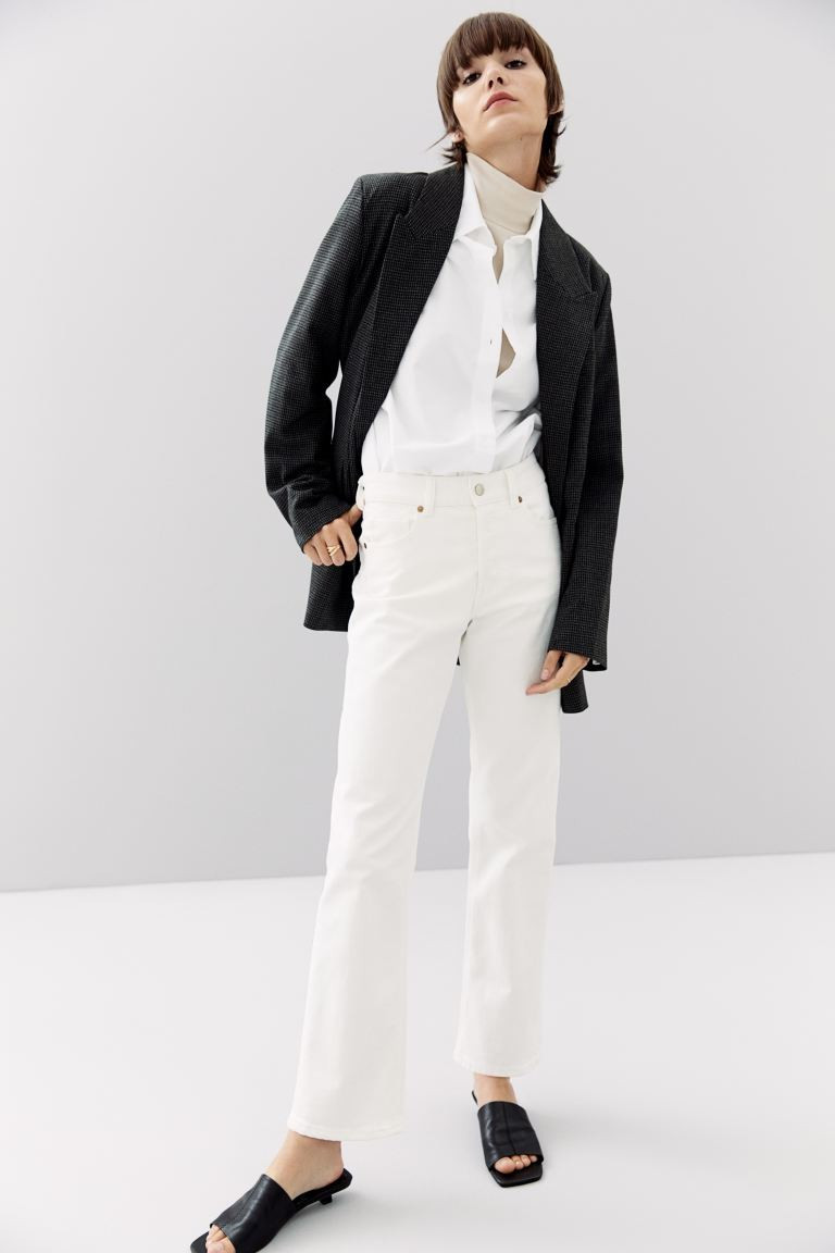 5-pocket, ankle-length jeans in sturdy cotton denim with a high waist, button fly and straight le... | H&M (UK, MY, IN, SG, PH, TW, HK)