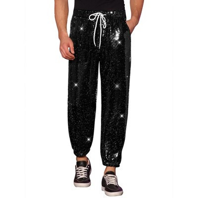 INSPIRE CHIC Men's Elastic Waist Nightwear Club Shiny Sequins Joggers Black 36 | Target