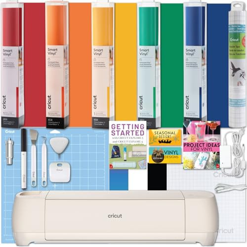 Cricut Explore 4 Cutting Machine with Rainbow Smart Vinyl Bundle - Electronic Craft Die-Cutting Machine with Variety Vinyl, Transfer Tape and Weeding Tools, Beginner Kit, Bluetooth Connectivity | Amazon (US)