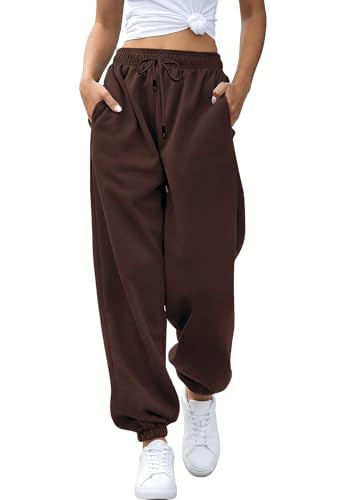 Trendy Going Out Jogger Sweatpant Women Cinch Bottom Pockets High Waist Drawstring Workout Sporty Gym Fit Womens Sweat Pants Lounge Trousers Brown XXL | Amazon (US)