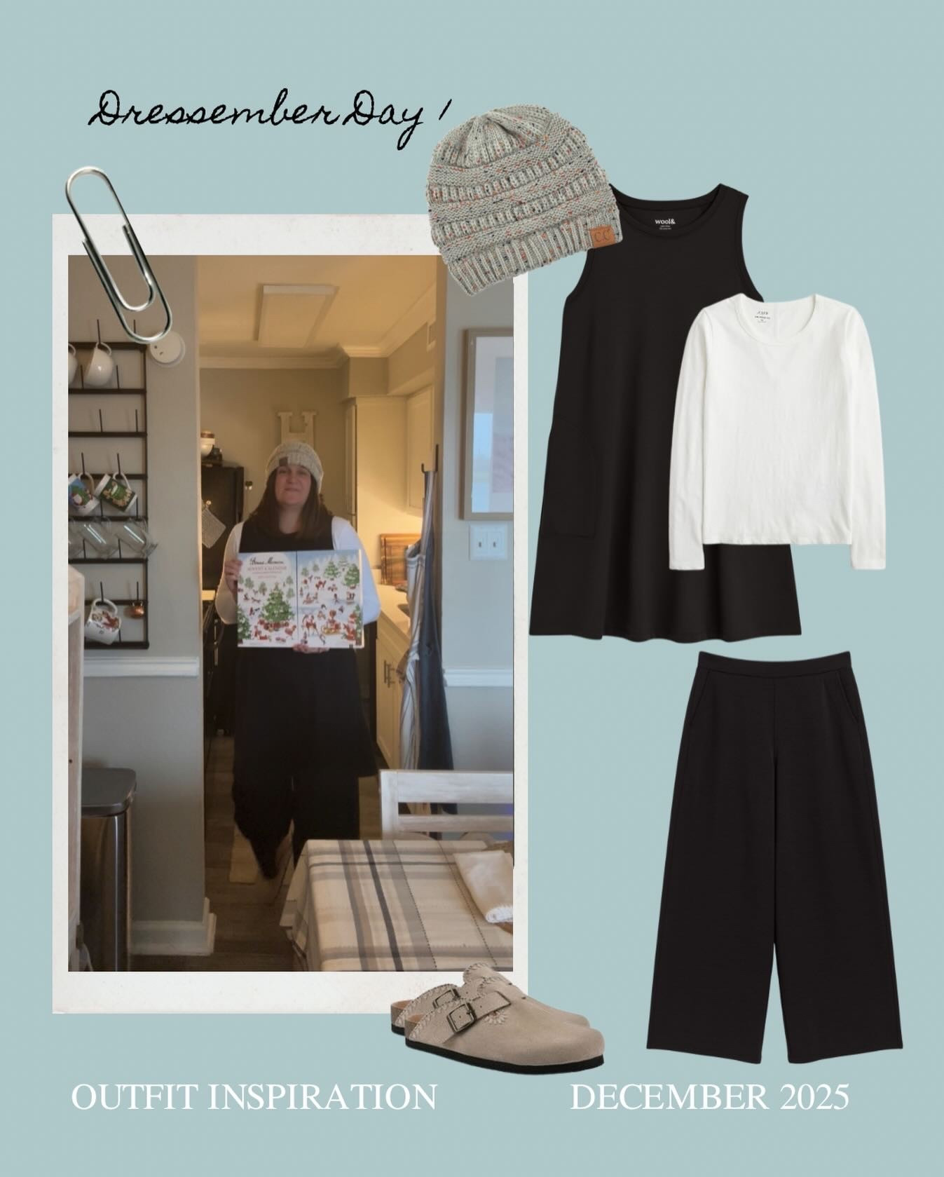 Yesterday’s Dressember look, sharing by request. I started this year’s journey with last year’s dress, I wore it every single day of Dressember 2024 as part of my 100-day Wool& dress challenge. It felt sweet to pull it back out again as I opened the first little door on my jam advent calendar.

Wearing:
• Wool& Sierra Tank Dress
• Wool& Ponte Culotte Pant
• JCrew Girlfriend Long Sleeve Tee
• CC Confetti Beanie
• White Mountain Bendees Leather Clog

Spreading jam and awareness all month long. If you would like to join me or donate, the link for my Dressember page is in my bio @mealngrace 

#Dressember #Dressember2025 #DressUpDoGood #WoolAnd #OOTD #EthicalFashion #CoastalGrandmotherForRealLife #MealAndGrace

#LTKOver40 #LTKootd #LTKMidsize