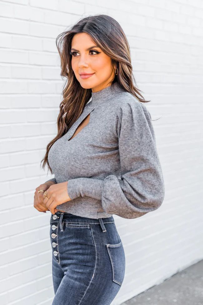 Getting Good Grey Keyhole Mock Neck Sweater FINAL SALE | The Pink Lily Boutique