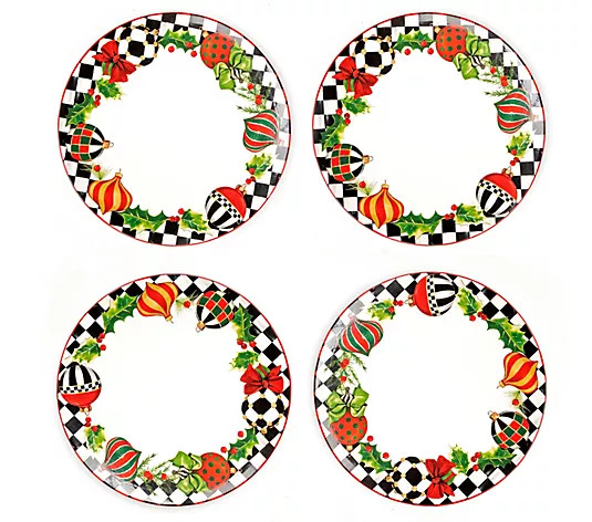 MacKenzie-Childs Set of 4 Deck the Halls Dinner Plates | QVC