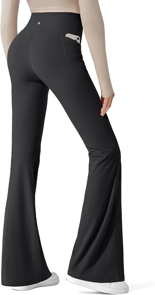 G4Free Ribbed Flare Yoga Pants with Pockets for Women High Waisted Bootcut Workout Leggings Casua... | Amazon (US)