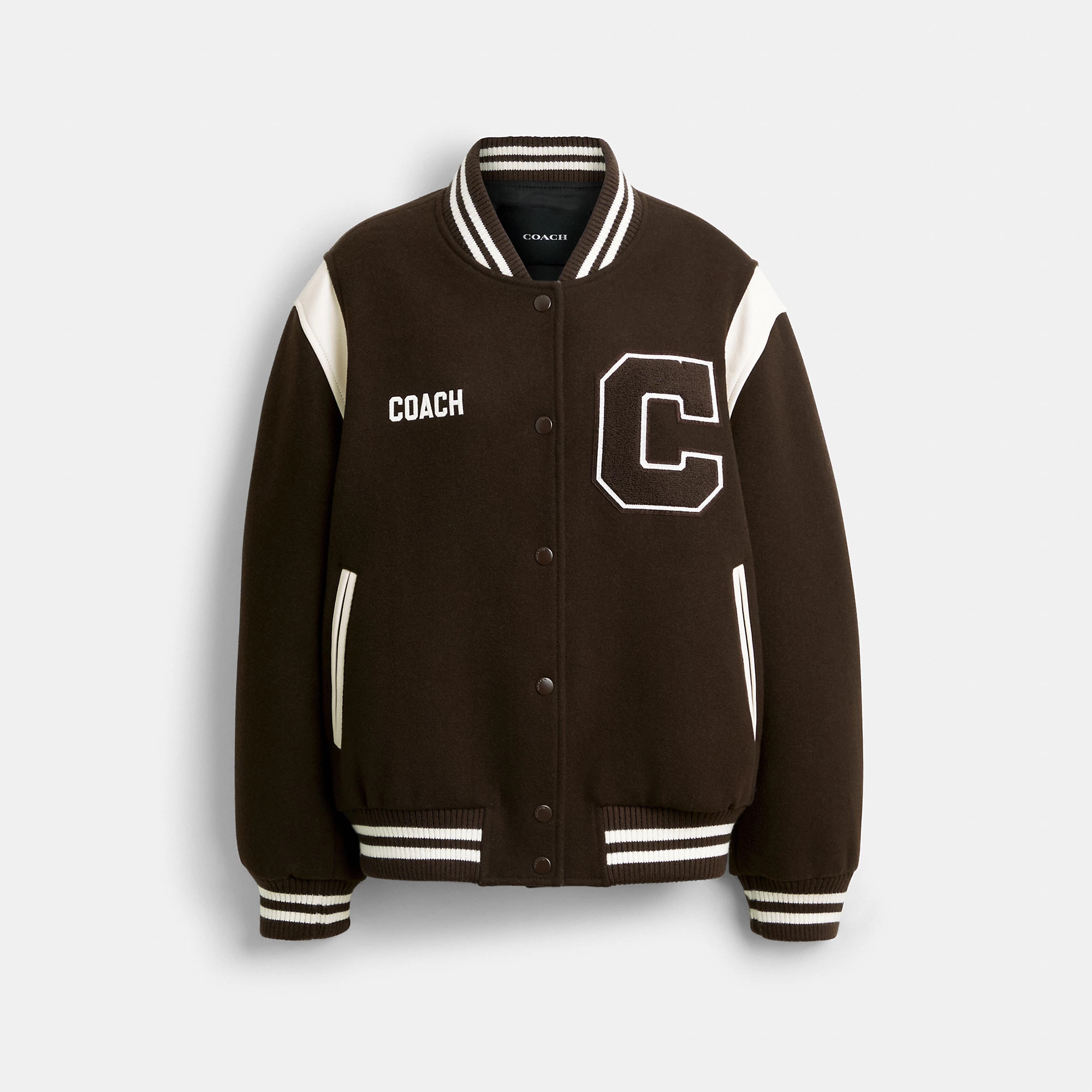 Coach Wool Varsity Jacket - Women's Jackets Size Large - Hickory Brown | Coach (US)