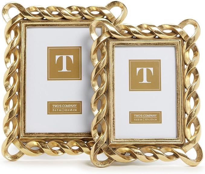 Two's Company Set of 2 Gold Ribbon Photo Frame Includes 2 Sizes, 4x6 and 5x7 Inches, Resin and Gl... | Amazon (US)