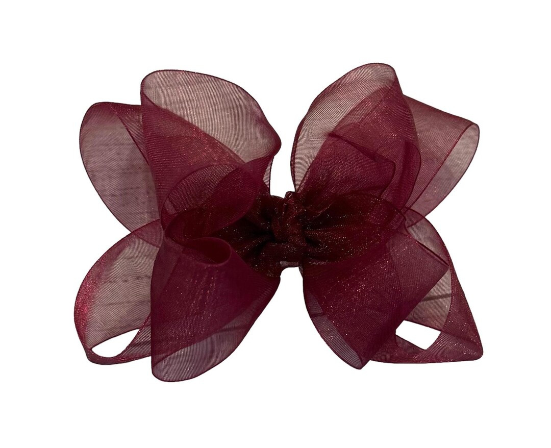 Burgundy Organza Hair Bow, Sheer Ribbon Bows, School Uniform Organza Bow, Double Layer Hair Bows,... | Etsy (US)