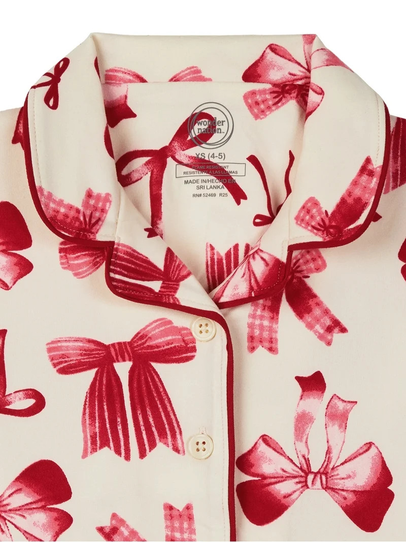 Wonder Nation Girls Long Sleeve Button Front Pajama Top and Pants Set with Eyemask, 3-Piece, Size... | Walmart (US)