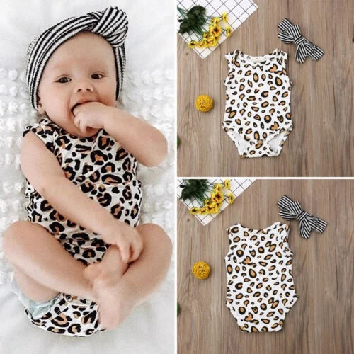 Newborn Infant Baby Boy Girl Leopard Romper Jumpsuit Bodysuit Headband Clothes | Walmart (US)