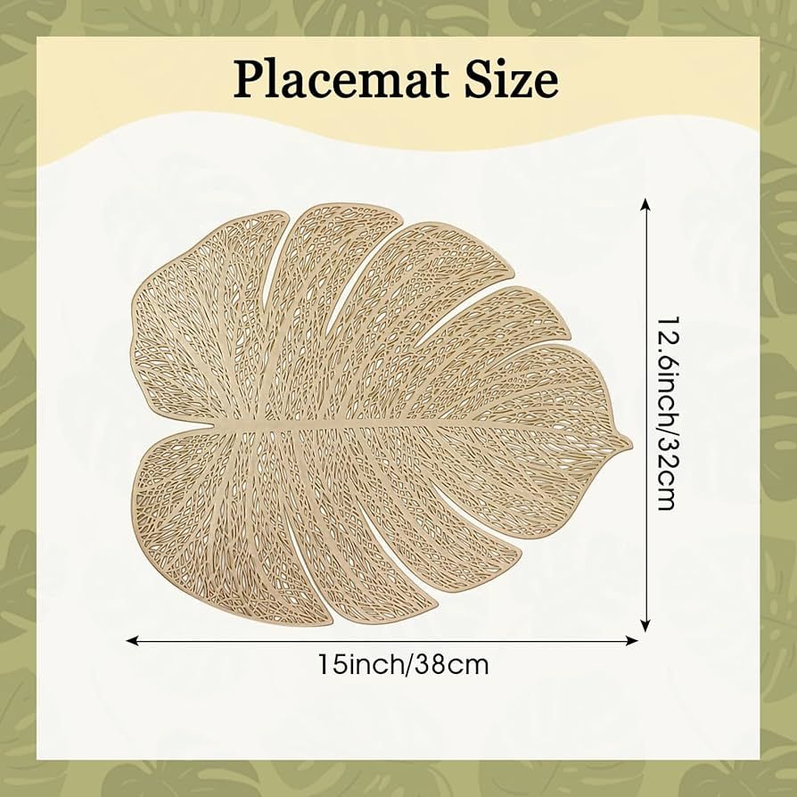 Gold Leaf Placemats Set of 6 Vinyl Place mats Tropical Leaves Tablemats Table Setting Kitchen Tab... | Amazon (CA)