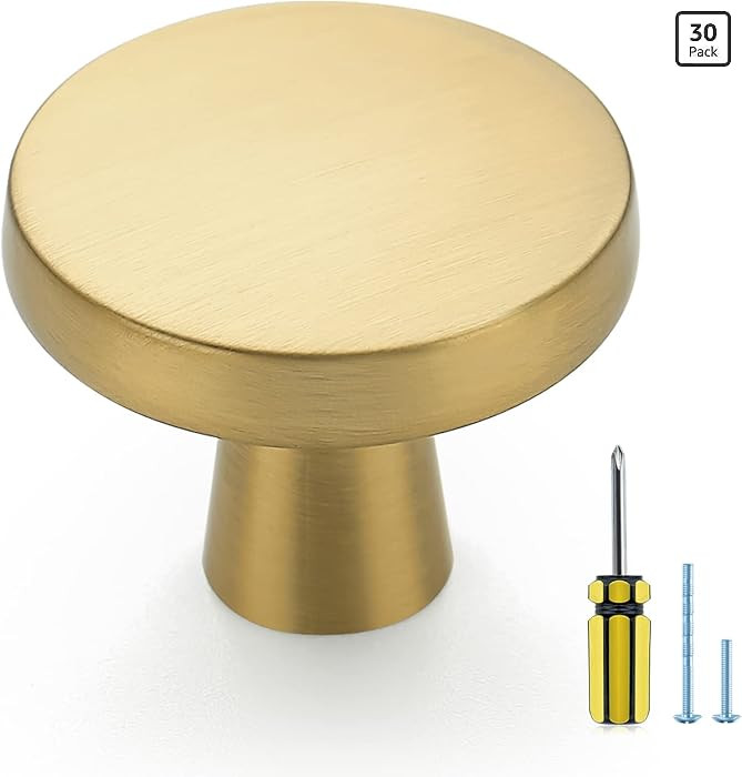 Ravinte 30 Pack Solid Knobs Kitchen Cabinet Round Pulls Dresser Handles Gold Cupboard Hardware Br... | Amazon (US)