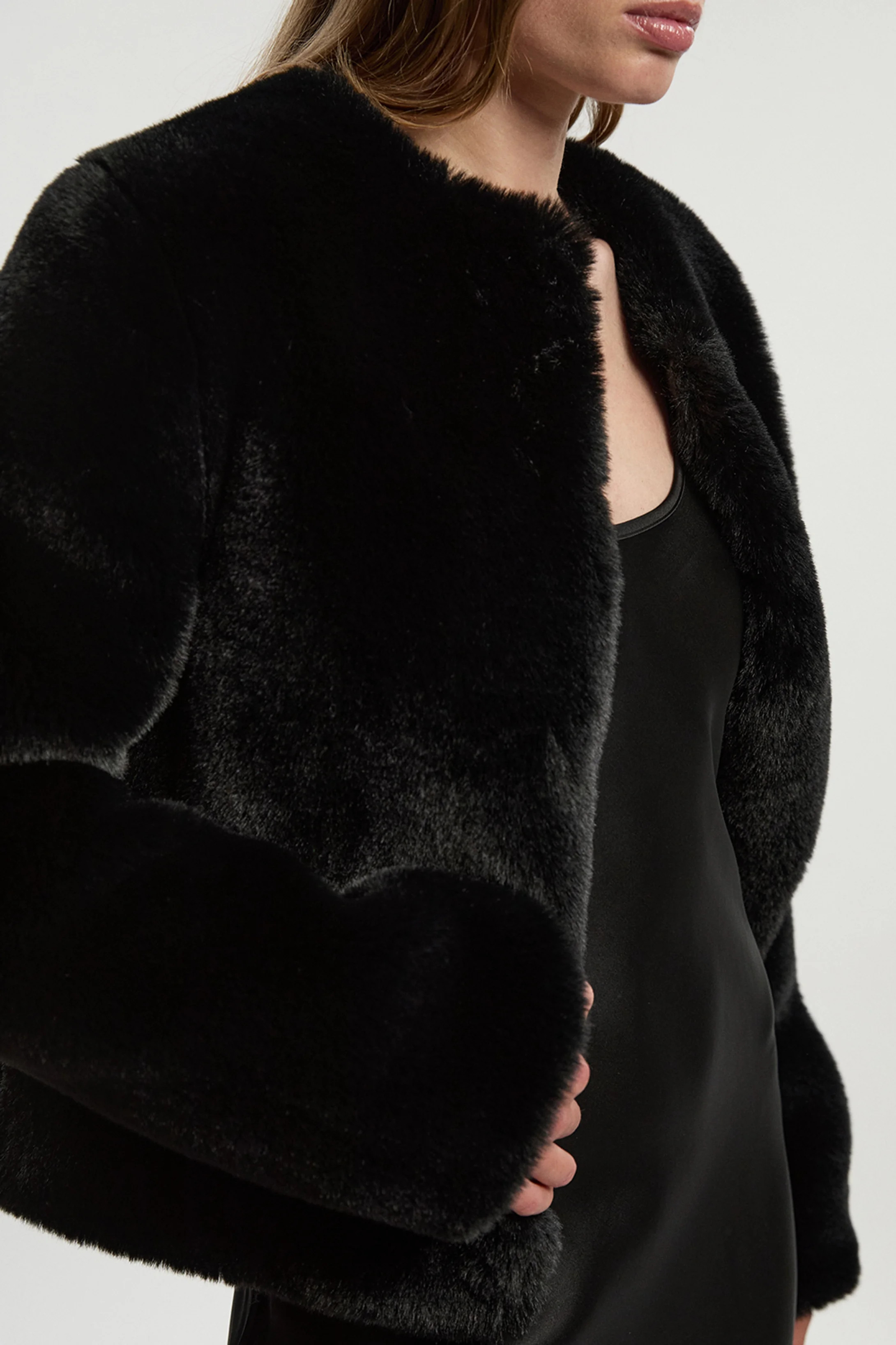 Collarless Faux Fur Jacket | Karen Millen UK + IE + DE + NL