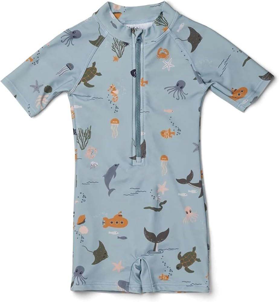 Boys One Piece Swimsuit Whale Dolphin Bathing Suit Zipper Rash Guard Kid Short Sleeve Swimwear Sh... | Amazon (US)