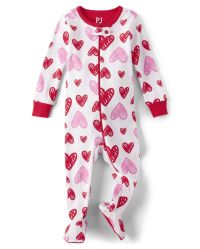 Baby And Toddler Girls Heart Snug Fit Cotton Footed One Piece Pajamas - white | The Children's Place