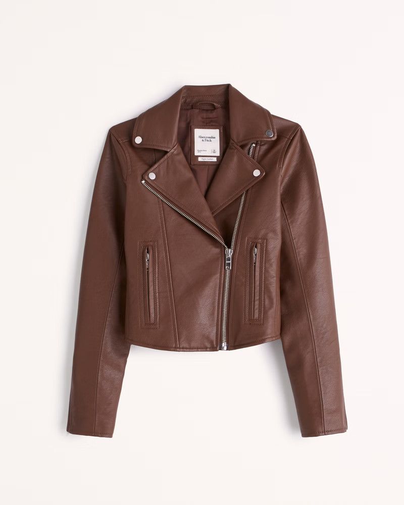 Vegan Leather Moto Jacket Brown Jacket Jackets Brown Biker Jacket Abercrombie Outfit | Abercrombie & Fitch (US)