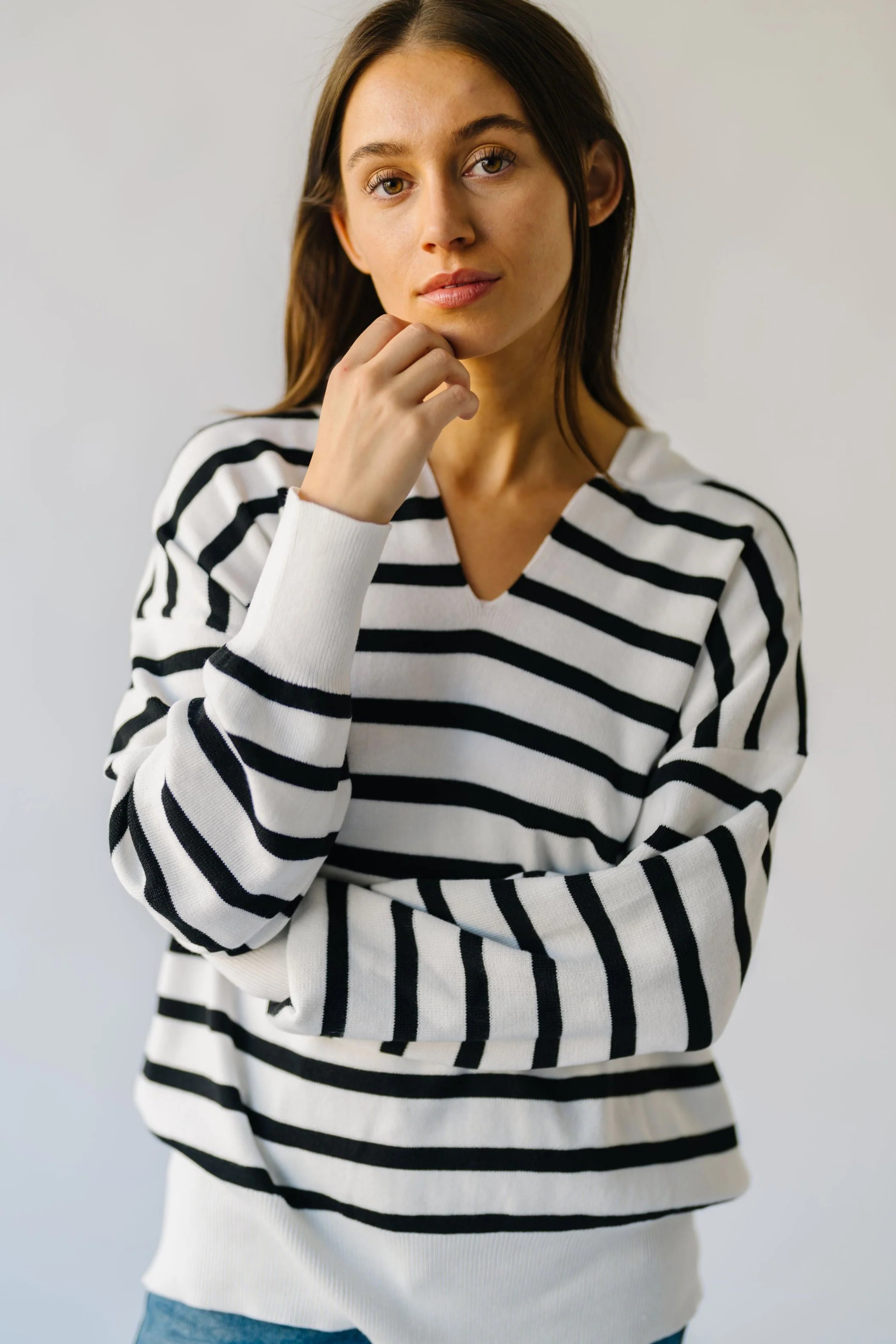 The Blasdel Striped Hooded Sweater in Ivory + Black Small | Piper & Scoot