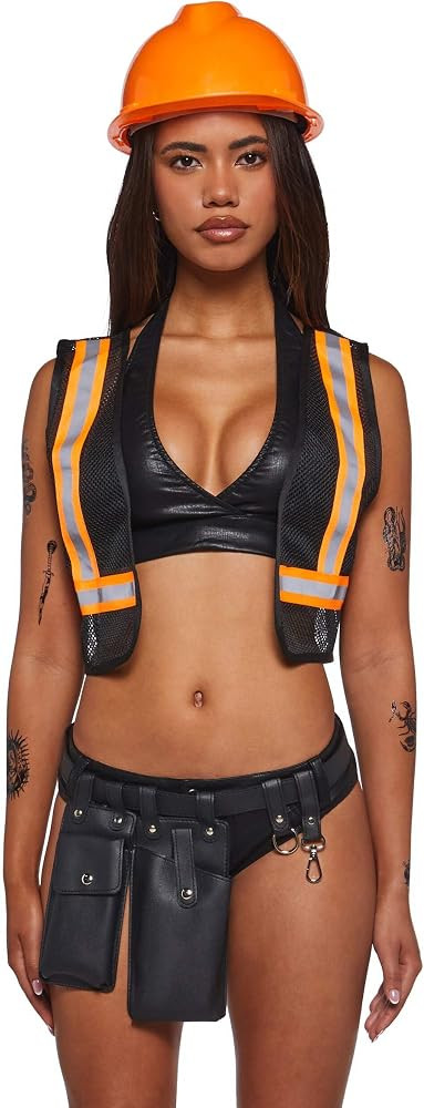 Dolls Kill Construction Worker Costume by Trickz N’ Treatz – Faux Leather Crop Top with Safet... | Amazon (US)