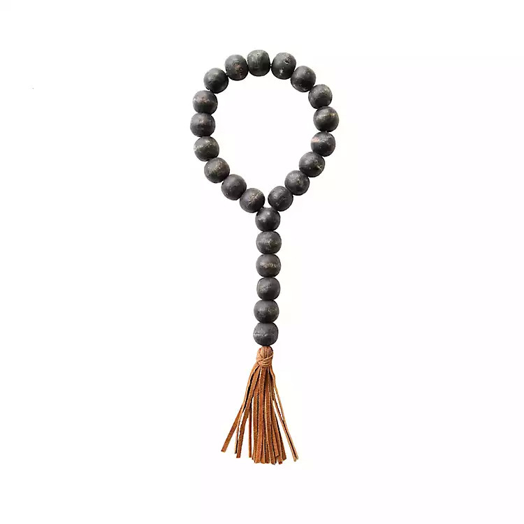 Black Wooden Beaded Loop with Suede Tassel | Kirkland's Home
